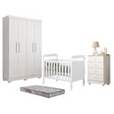 Ver imagem 1 de Guarda Roupa Florida com Gaveteiro Soft e Berço Americano Soninho Branco Acetinado Colchão