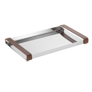Bandeja Firenze C/ Alças em Couro 40x26,5 Cm Forma Organizar