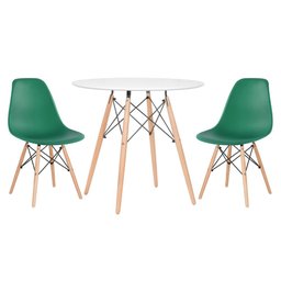 KIT - Mesa redonda Eames 80 cm branco + 2 cadeiras Eiffel DSW Verde escuro - 1