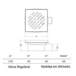 Ralo Sifonado 14x14cm Regulável ABS Odem - 3