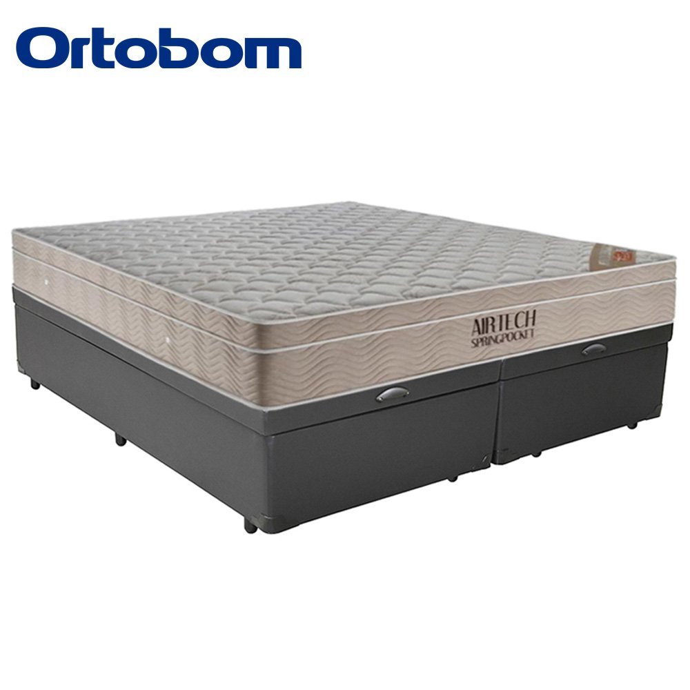 Cama Box Baú King Sintético Bipartido + Colchão Ortobom Airtech Molas Ensacadas 193x203x65 Cinza - 6