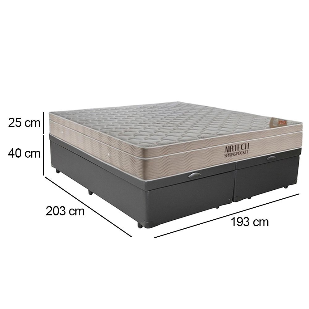 Cama Box Baú King Sintético Bipartido + Colchão Ortobom Airtech Molas Ensacadas 193x203x65 Cinza - 3