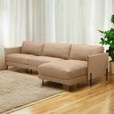 Ver imagem 1 de Sofá Decorativo Karine 5 Lugares Sala de Estar 330cm com Chaise Pés em Aço Couro Nude G88 - Gran Bel