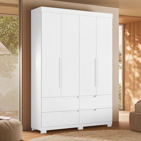 Guarda Roupa Solteiro 4 Portas 4 Gavetas Doble Branco