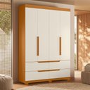Ver imagem 1 de Guarda Roupa Solteiro 4 Portas 4 Gavetas Doble Marrom/Cinamomo/Off White