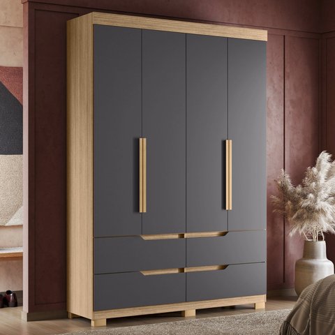 Guarda Roupa Solteiro 4 Portas 4 Gavetas Doble