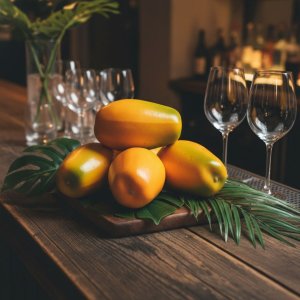 6 Frutas Artificiais Mamão Realista Decoração Temática Tropical em Cenários, Vitrine e Comércios