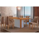 Ver imagem 1 de Sala Jantar Mesa Pietá Tampo Curvo 180cm+6 Cadeiras Dafne Madeira Naturale/off White - Capuccino/