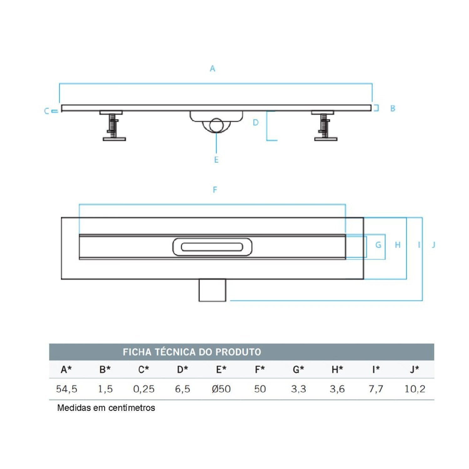 Ralo Sifonado em Abs Retangular 3,23x50cm em Aço Inox 304 Odem - 2