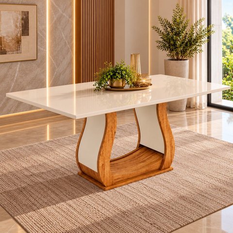 Mesa de Jantar 6 Lugares Retangular Tampo de MDP Buenos Aires Bege/Mel/Blonde