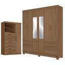 Ver imagem 1 de Guarda Roupa Casal 8 Portas Curitiba com Espelho e Cômoda Marabá Jatobá Acetinado - Santos Andirá