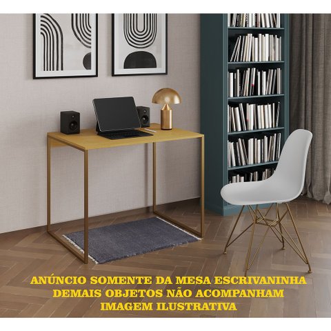 Escrivaninha Industrial Office Canela 90x53 Grécia Base Dourada
