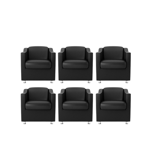 Kit 6 Poltronas Bia Decorativa Reforçada Recepção Clinica Salão Sala de Estar Courino:preto