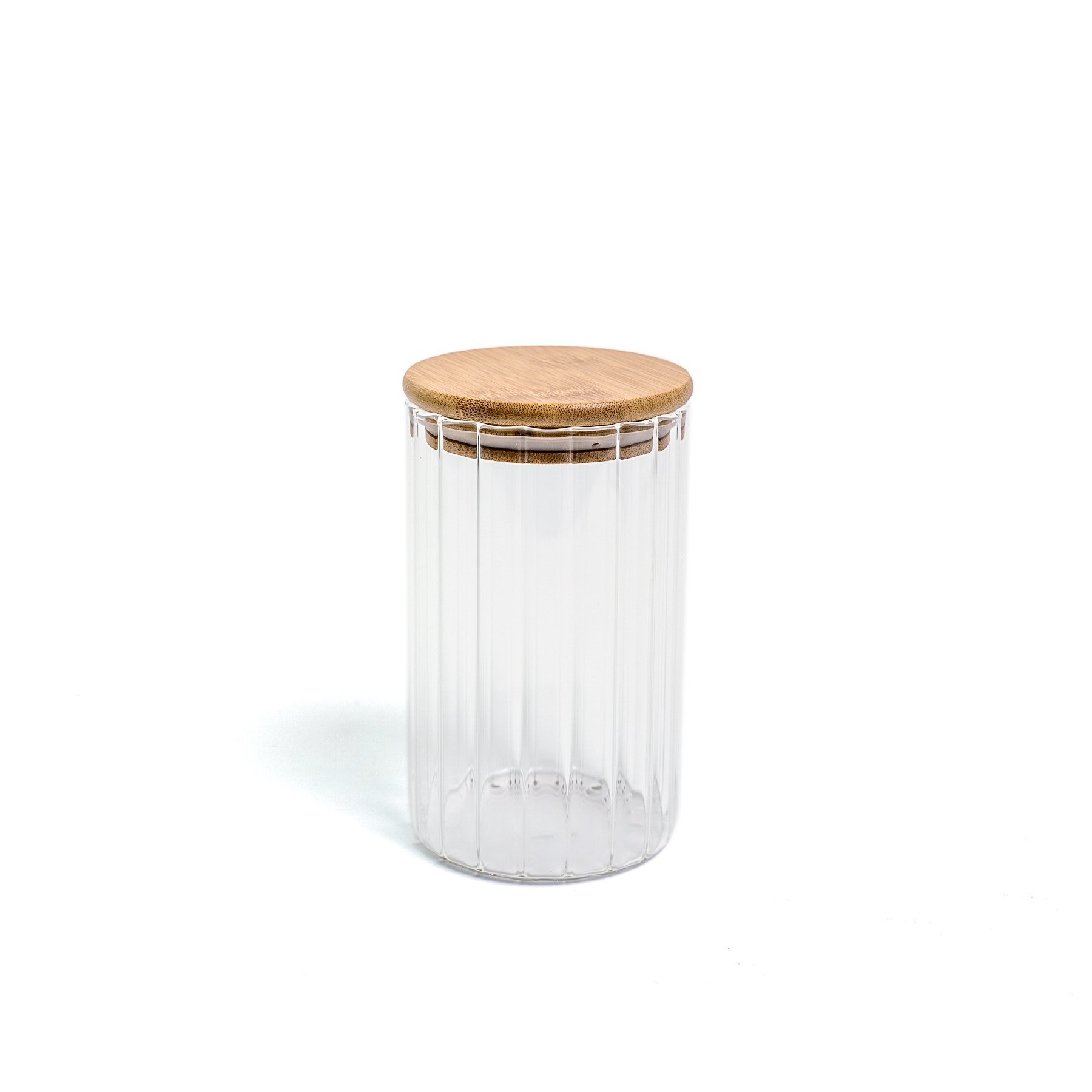 Pote 800ml de vidro canelado com tampa de bambu de mantimento - Oikos - 1