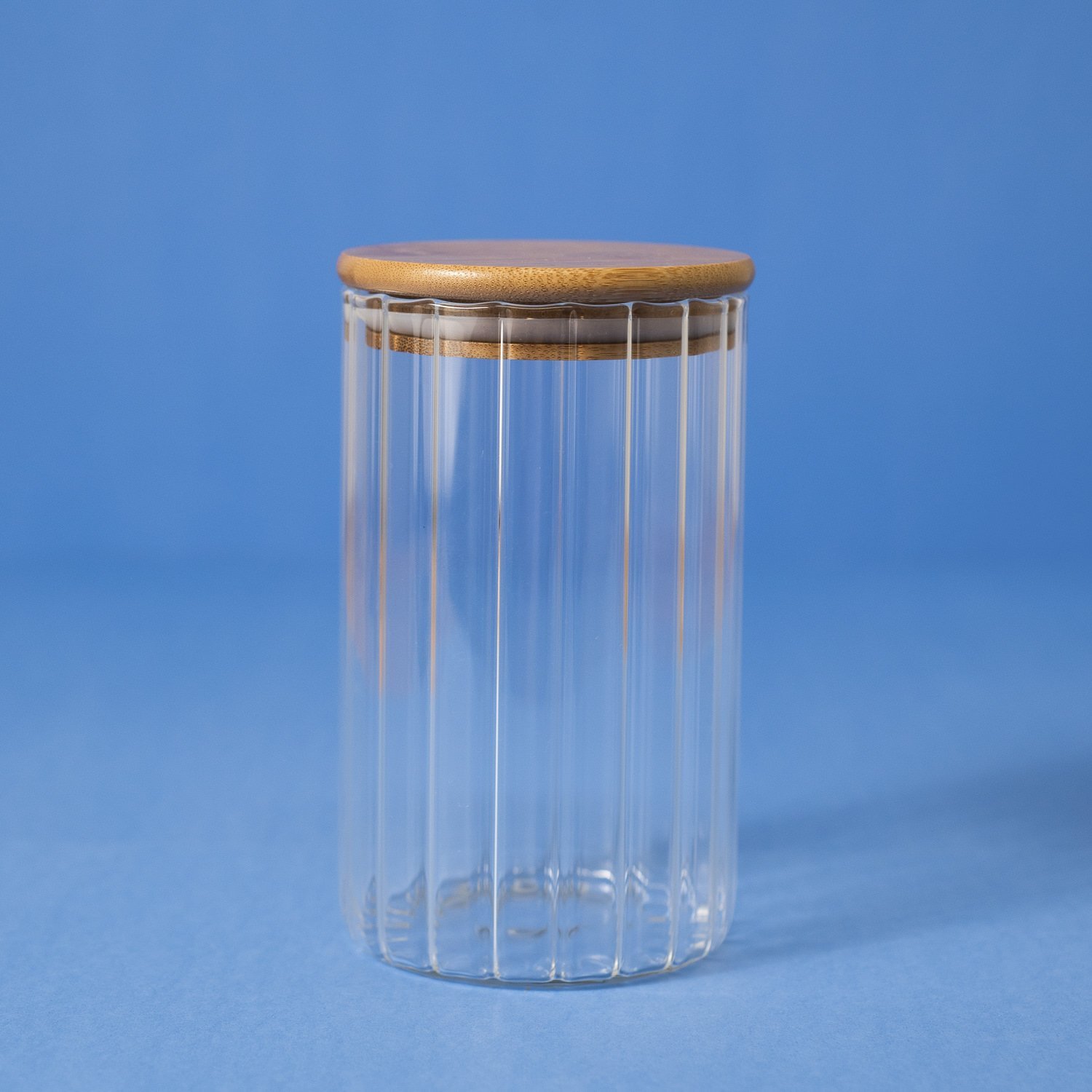 Pote 800ml de vidro canelado com tampa de bambu de mantimento - Oikos - 2