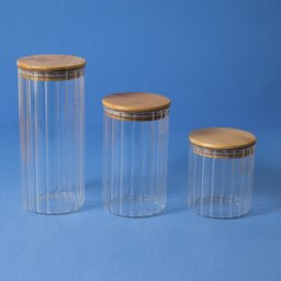 Pote 800ml de vidro canelado com tampa de bambu de mantimento - Oikos - 6