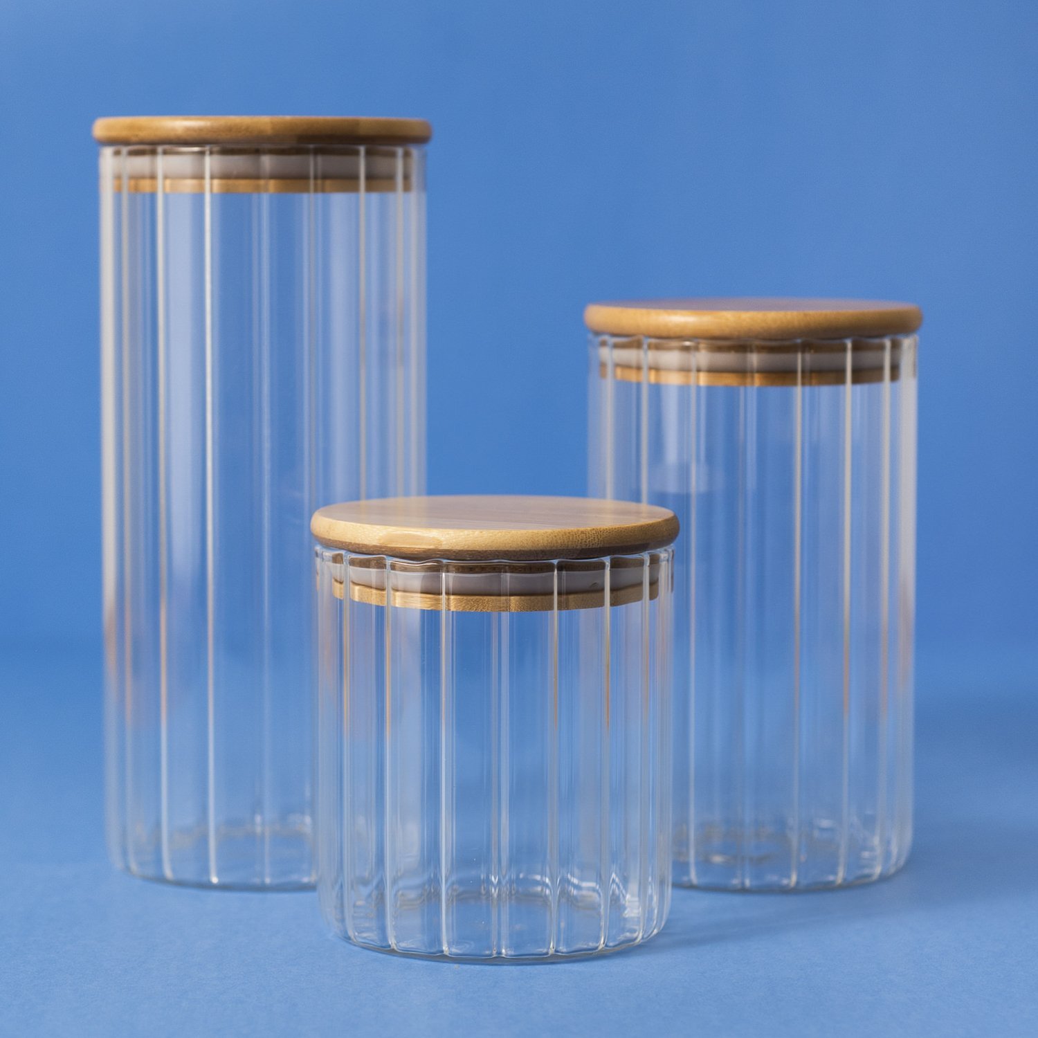 Pote 800ml de vidro canelado com tampa de bambu de mantimento - Oikos - 5