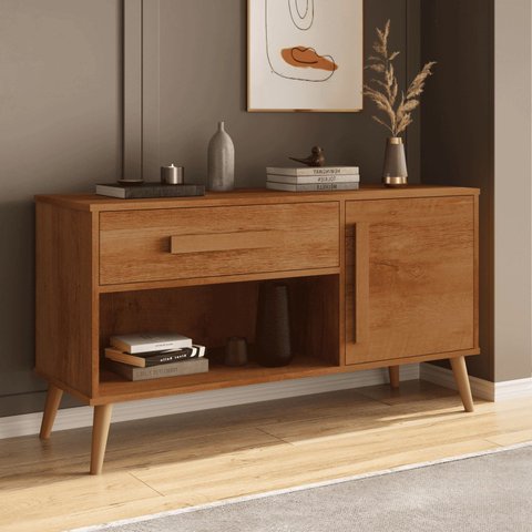 Buffet Aparador Multiuso 1 Porta e 1 Gaveta London Bege/Cinamomo/Off White