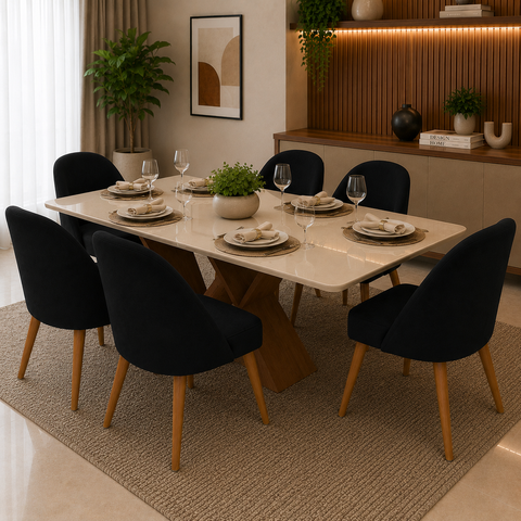 Kit 6 Cadeiras de Jantar Lua Sala Cozinha Moderna - Unitalle Estofados:Preto