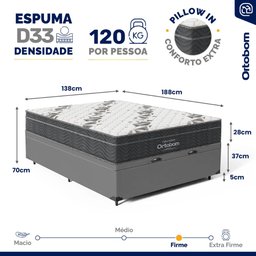 Cama Box Baú com Colchão de Espuma D33 Ortobom Airtech Ortopillow 100 Casal 138cm - 3
