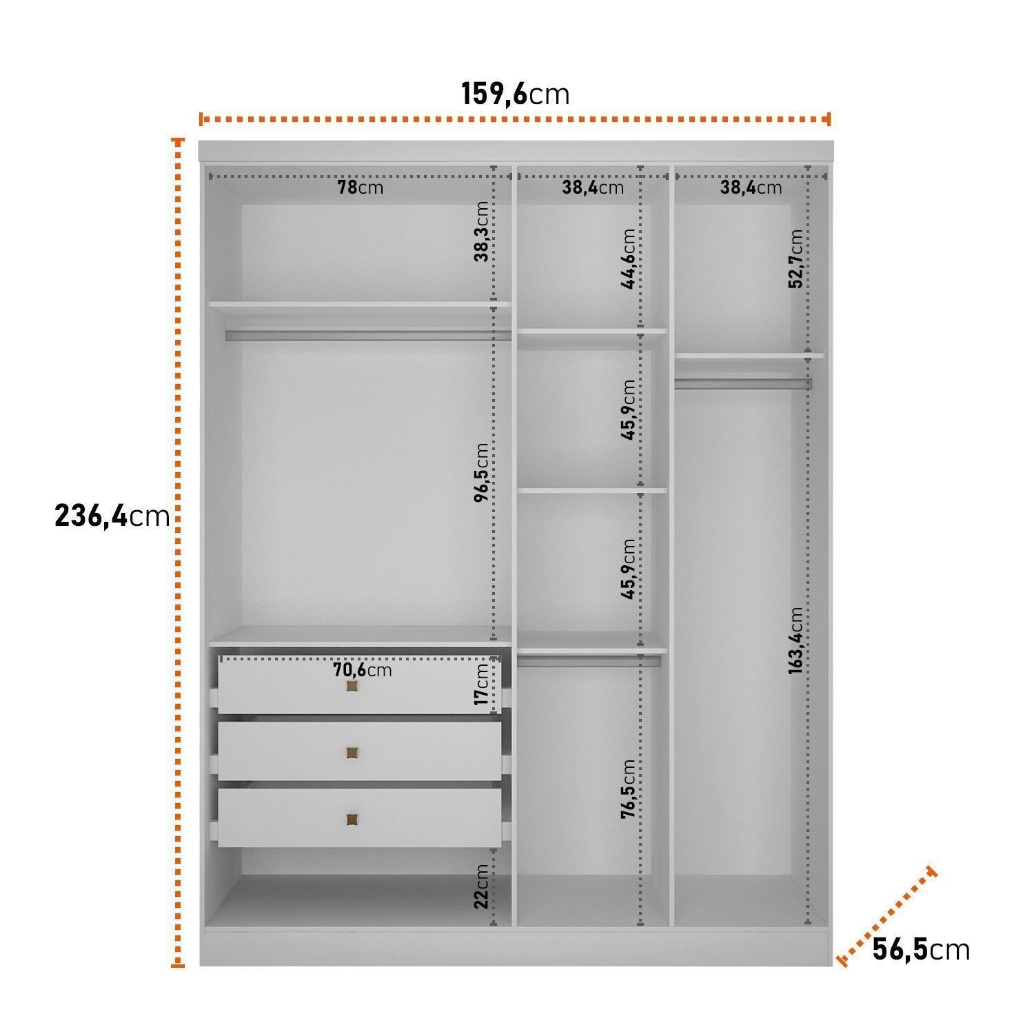 Guarda-Roupa Casal 9 Portas 3 Peças Modulado Cairo Branco/Neve