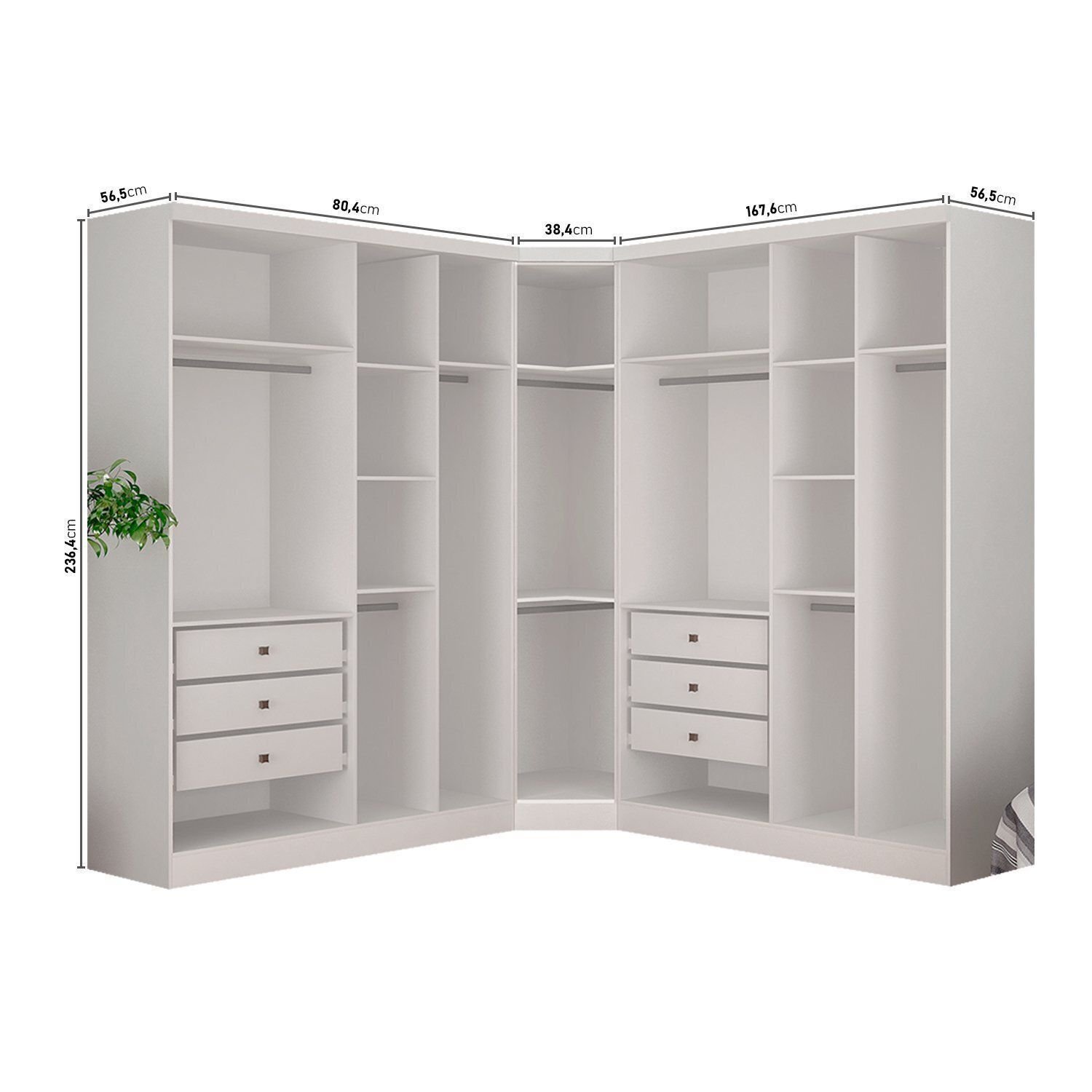 Guarda-Roupa Casal 9 Portas 3 Peças Modulado Cairo Branco/Neve