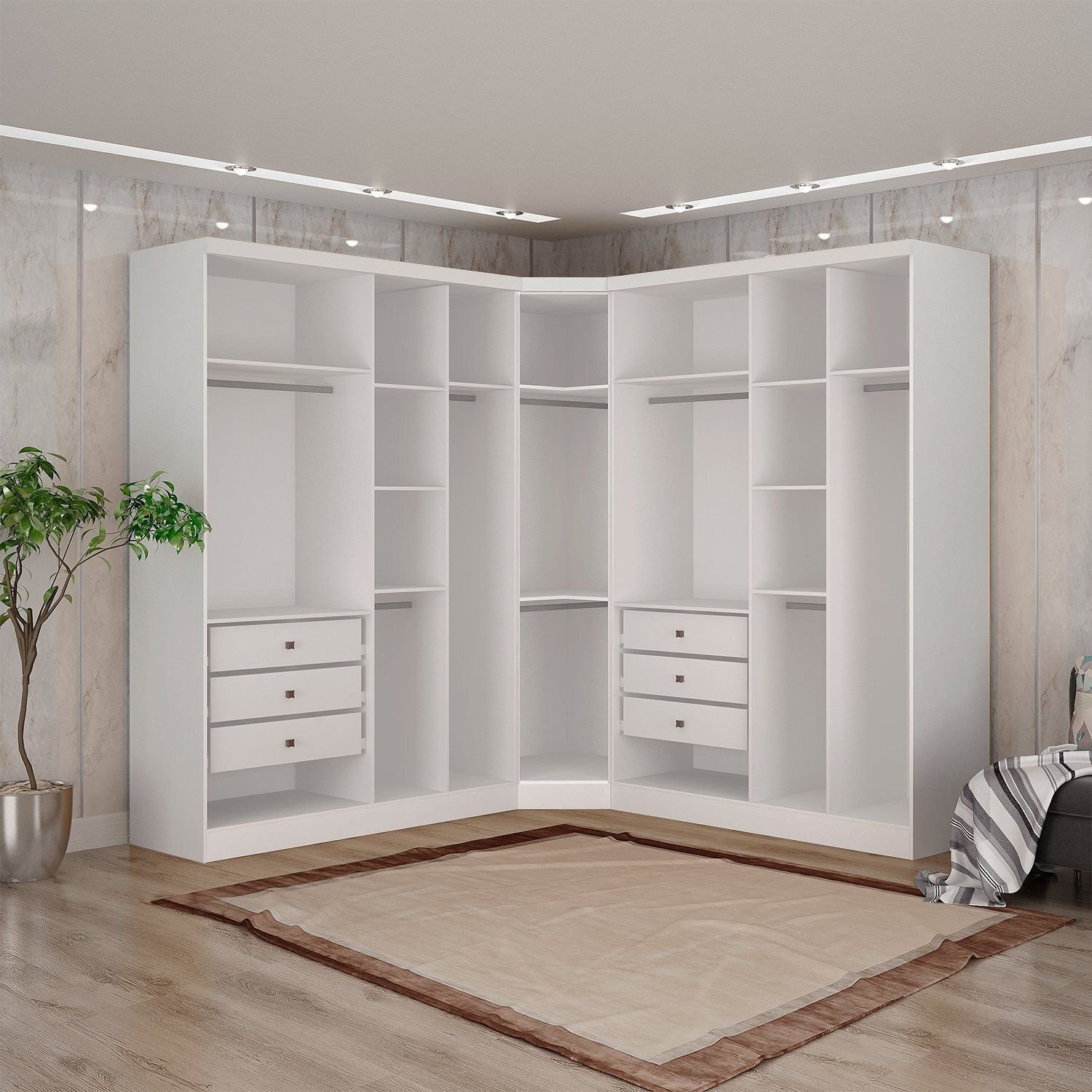 Guarda-Roupa Casal 9 Portas 3 Peças Modulado Cairo Branco/Neve