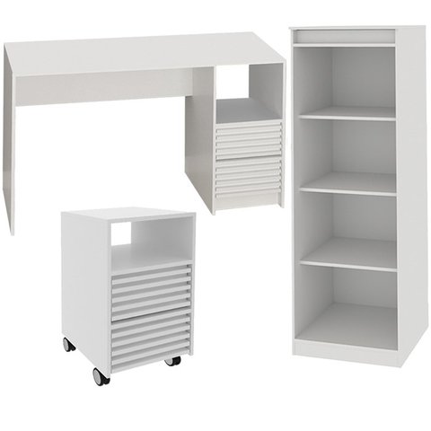 Escrivaninha Estante e Gaveteiro para Escritorio Mex74x50x75 Branco Tecno Mobili