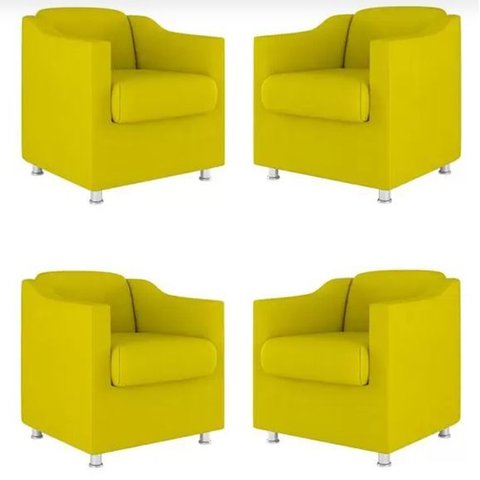 Kit 4 Poltronas Bia Decorativa Reforçada Recepção Clinica Salão Sala de Estar Suede:amarelo