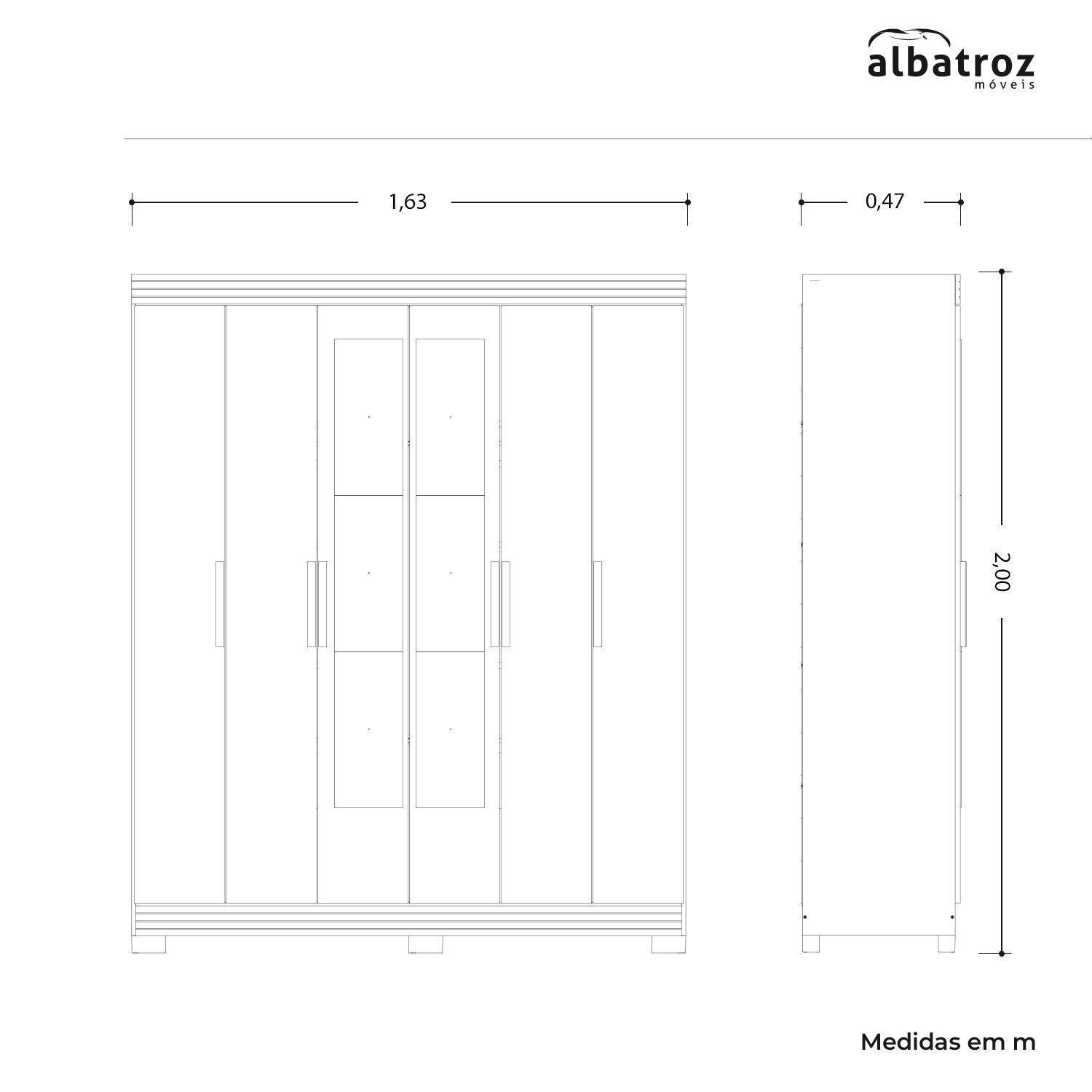 Guarda Roupa Casal 6 Portas 2 Gavetas Facille Albatroz Móveis - 7
