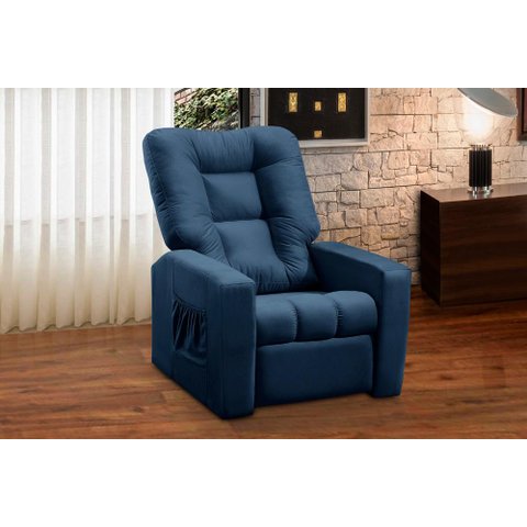Poltrona do Papai Reclinável Itália Suede Azul Adonai Estofados