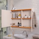 Ver imagem 4 de Armário Aéreo Espelheira Armarinho para Banheiro com Espelho Genova - Off White/cinamomo - Lojas