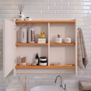 Ver imagem 3 de Armário Aéreo Espelheira Armarinho para Banheiro com Espelho Genova - Off White/cinamomo - Lojas