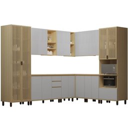 Armário de Cozinha 10 Peças Cp03 e Tampo Pierre Carvalho/cinza L01 - Mpozenato - 2 Armário de Cozinha 10 Peças Cp03 e Tampo Pierre Carvalho/cinza L01 - Mpozenato - 2