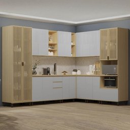 Armário de Cozinha 10 Peças Cp03 e Tampo Pierre Carvalho/cinza L01 - Mpozenato - 1 Armário de Cozinha 10 Peças Cp03 e Tampo Pierre Carvalho/cinza L01 - Mpozenato - 1