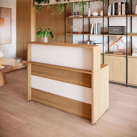 Balcão Atendimento Alto 150 Cm Escritório Recepção F5 Office Cor:macadâmia com Branco