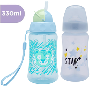 Mamadeira Big Star Bico Silicone + Copo Zoo Azul Lolly 330ml
