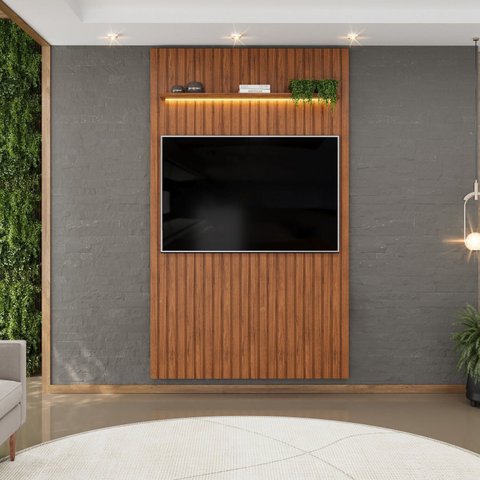 Painel para TV até 60 Polegadas com LED MDF 143cmx240cm Trento Marrom Freijó