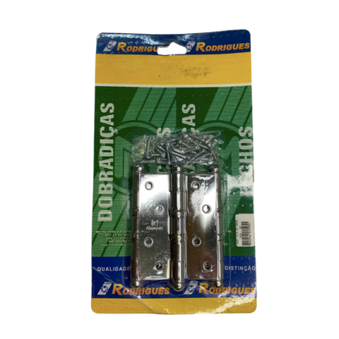 Cartela de Dobradiças C/ 3 Unidades - 4x3" - Rf 5535 - Aço Cromado - Metalúrgica Rodrigues