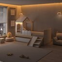 Ver imagem 2 de Bicama Infantil com Mini Escorregador e LED New Garden Casatema MadeiraOriginals Marrom/Branco