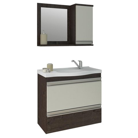 Gabinete de Banheiro com Cuba e Espelheira Grecia 65cm Cafe/off White - Mgm