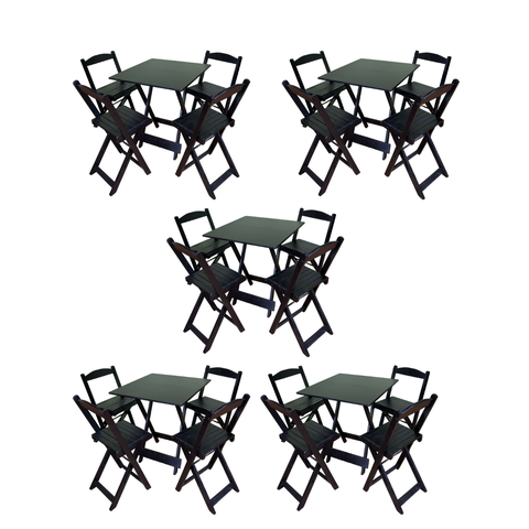 Kit 5 Conjuntos Dobráveis 70x70 com 5 Mesas 20 Cadeiras Preto