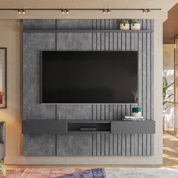 Painel Bless 1.9 Ripado Com Prateleira 25mm Para Tv Até 75 Polegadas Lukaliam Móveis - Cimento - 1 Painel Bless 1.9 Ripado Com Prateleira 25mm Para Tv Até 75 Polegadas Lukaliam Móveis - Cimento - 1