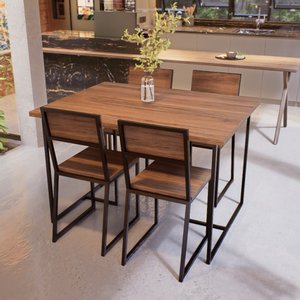 Conjunto Mesa de Jantar Retangular 4 Cadeiras Imbuia Riviera Industrial Preto Don Castro Decor Rivie