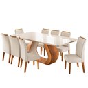 Ver imagem 3 de Conjunto Sala de Jantar 8 Lugares Retangular Tampo em Vidro e MDF Mazara Yescasa Bege/Mel/Off White
