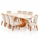 Ver imagem 3 de Conjunto Sala de Jantar 8 Lugares Retangular Tampo em Vidro e MDF Mazara Yescasa Bege/Mel/Off White