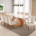 Ver imagem 1 de Conjunto Sala de Jantar 8 Lugares Retangular Tampo em Vidro e MDF Mazara Yescasa Bege/Mel/Off White