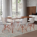 Ver imagem 2 de Conjunto de Mesa Eames Clips de Ferro Cobre Tampo Amêndoa 135x75 6 Cadeiras Cobre Assento Branco