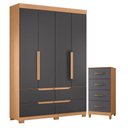 Ver imagem 1 de Guarda Roupa Solteiro Doble 04 Portas e Cômoda Mobi Freijo Titanium - Móveis Albatroz