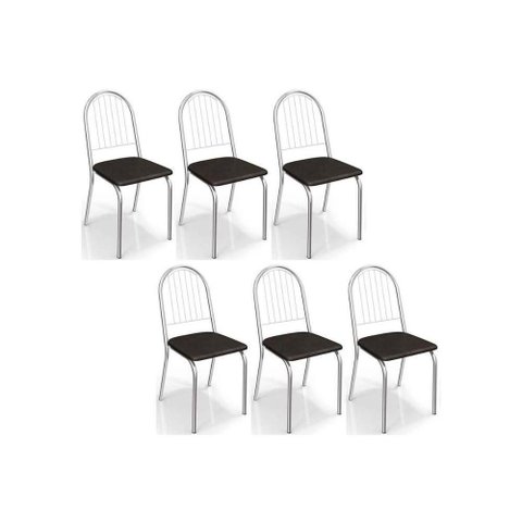 Kit 6 Cadeiras de Cozinha Noruega 2c077 6 Un Cromada Preto 110